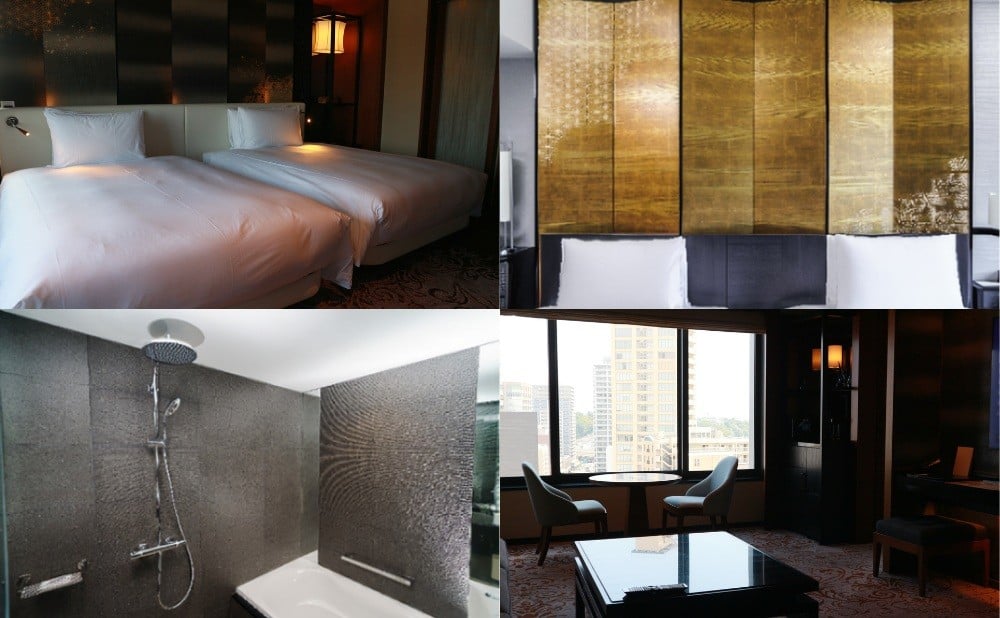 リージェンシースイートの銀の屏風とスタンダード客室の金の屏風