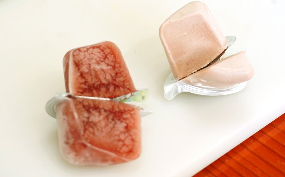 冷凍こんにゃくゼリーで実験（左）一般の冷凍庫、（右）凍眠