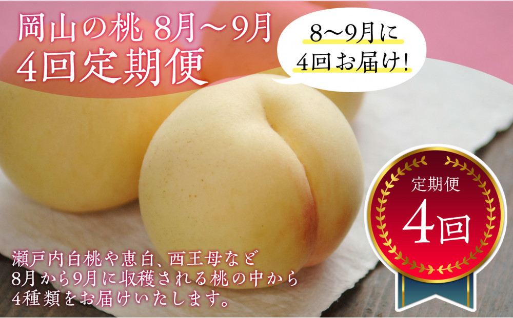 岡山の桃　8月-9月&nbsp;&nbsp;４回定期便　（桃3-4玉/1kg)