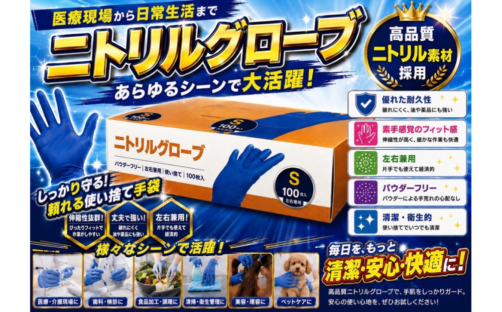 ニトリルグローブS　100枚入り　3箱