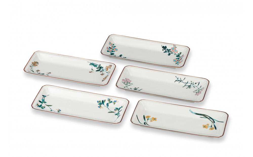 8号皿揃　五草絵変わり&nbsp;民芸品&nbsp;工芸品&nbsp;雑貨&nbsp;食器&nbsp;角皿&nbsp;お皿&nbsp;プレート&nbsp;キッチン雑貨&nbsp;キッチン用品