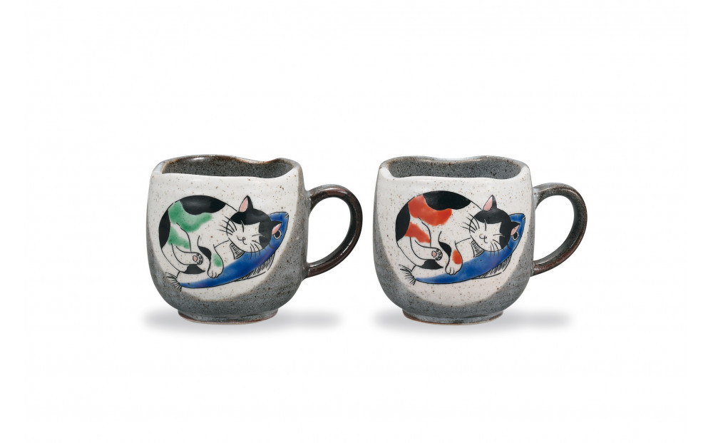 ペアマグカップ　ねこ&nbsp;民芸品&nbsp;工芸品&nbsp;雑貨&nbsp;キッチン雑貨&nbsp;キッチン用品&nbsp;食器&nbsp;コップ&nbsp;猫柄&nbsp;動物