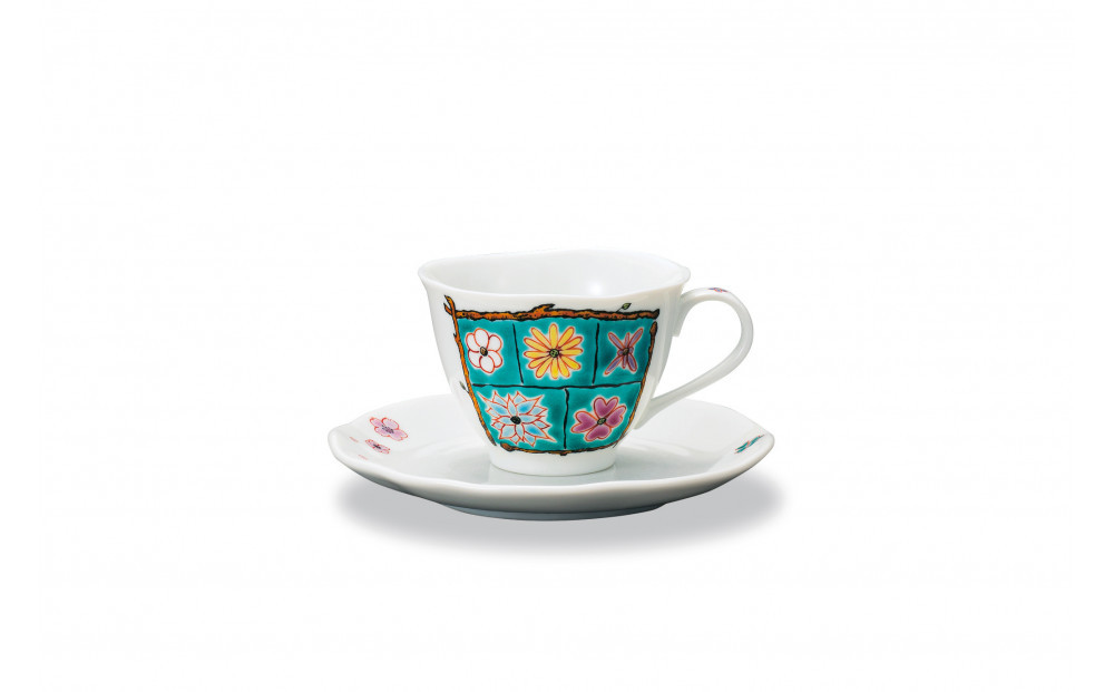 カップ&ソーサー&nbsp;フラワーBox&nbsp;グリーン&nbsp;岩田玲子&nbsp;民芸品&nbsp;工芸品&nbsp;ティーカップ&nbsp;コーヒー&nbsp;紅茶&nbsp;食器&nbsp;キッチンアイテム&nbsp;キッチン雑貨