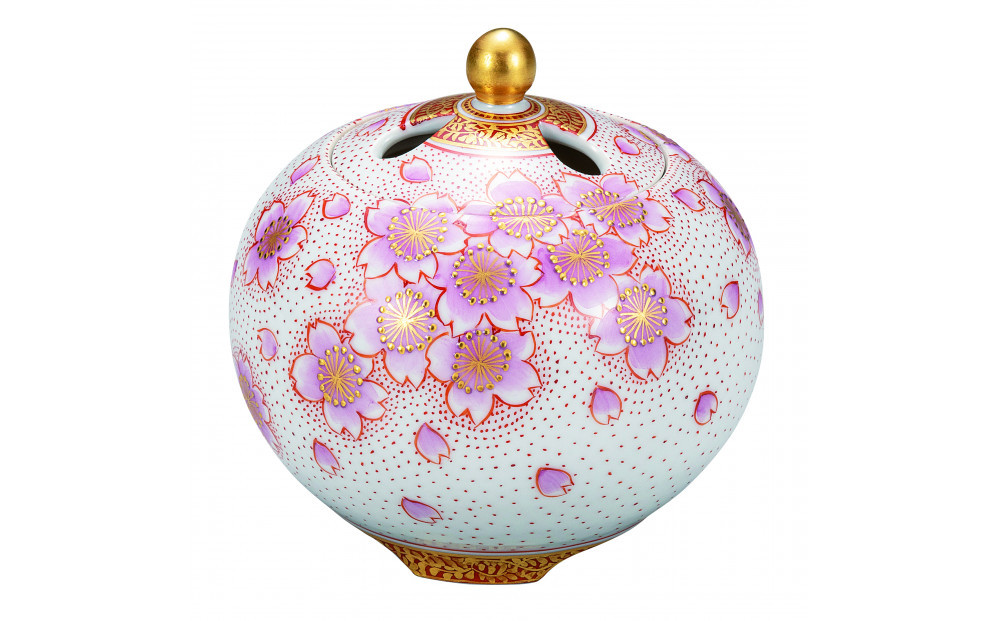 九谷焼　3.2号香炉　金襴手桜　福田良則作&nbsp;a05