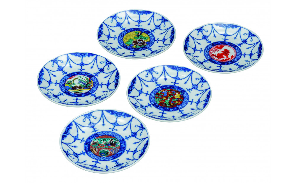 九谷焼　5.2号皿揃　時代絵&nbsp;（5枚セット）a01