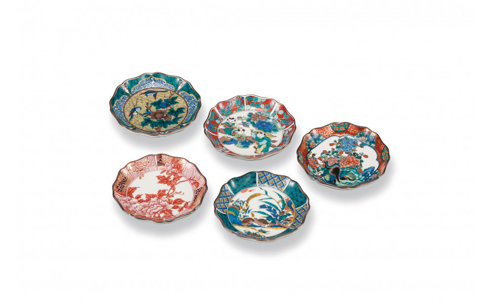 九谷焼&nbsp;3.5号皿揃&nbsp;歴代画（5枚セット）&nbsp;a01&nbsp;焼き物&nbsp;民芸品&nbsp;工芸品