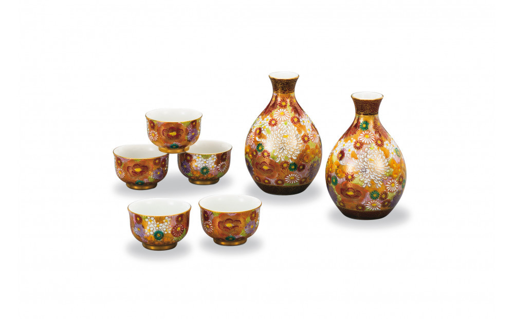 九谷焼&nbsp;酒器揃&nbsp;金花詰&nbsp;（7点セット）a05&nbsp;焼き物&nbsp;民芸品&nbsp;工芸品