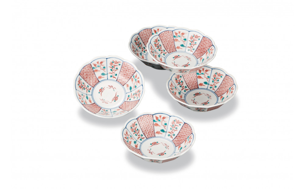 九谷焼　5号小鉢揃　赤絵小紋&nbsp;a01&nbsp;工芸品