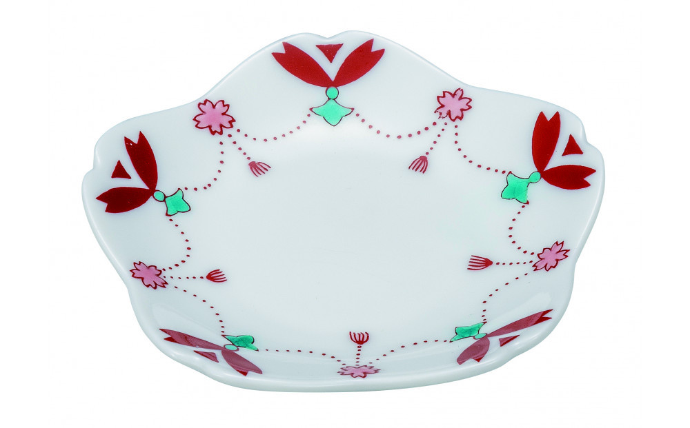 九谷焼　3号皿・さくら&nbsp;瓔珞&nbsp;5枚セット&nbsp;a01&nbsp;民芸品&nbsp;工芸品&nbsp;焼き物&nbsp;食器