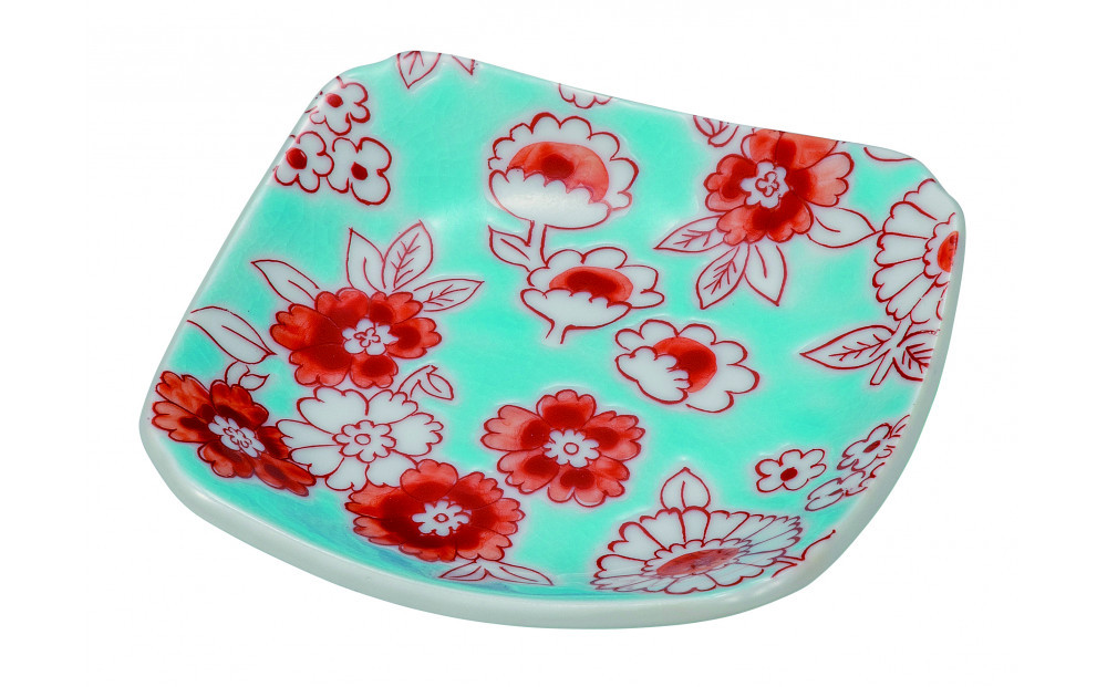 九谷焼　3号皿・フラワーシャワー水色&nbsp;5枚セット&nbsp;a01&nbsp;民芸品&nbsp;工芸品&nbsp;焼き物&nbsp;色鮮や&nbsp;食器