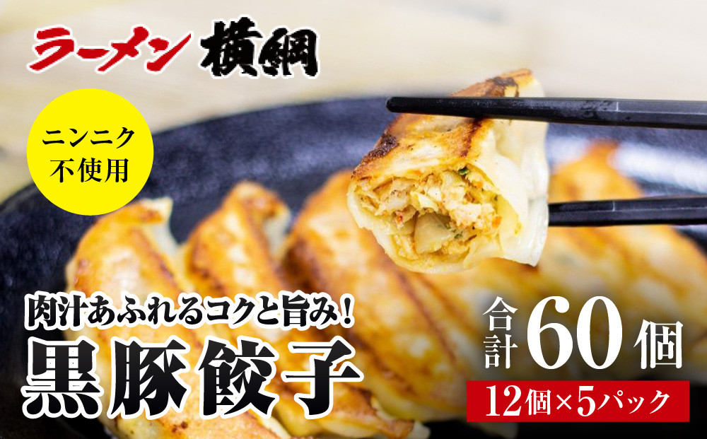 【ラーメン横綱】ニンニク不使用!&nbsp;黒豚餃子&nbsp;5パック60個&nbsp;京都&nbsp;&nbsp;有名店&nbsp;餃子&nbsp;大人気セット［&nbsp;肉汁あふれるコクと旨み&nbsp;小分け&nbsp;黒豚&nbsp;冷凍食品&nbsp;大容量&nbsp;おいしい&nbsp;簡単&nbsp;便利&nbsp;おすすめ&nbsp;中華&nbsp;中華料理&nbsp;お取り寄せ&nbsp;通販&nbsp;送料無料&nbsp;］