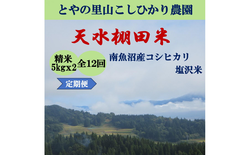 令和8年産新米予約定期便【天水棚田米】特別栽培米雪蔵熟成塩沢産コシヒカリ精米10kg12回「とやの里山継承プロジェクト」【定期便&nbsp;銘柄米&nbsp;精米&nbsp;こしひかり&nbsp;コシヒカリ&nbsp;魚沼産&nbsp;新潟米】【2026年10月下旬より順次発送予定】