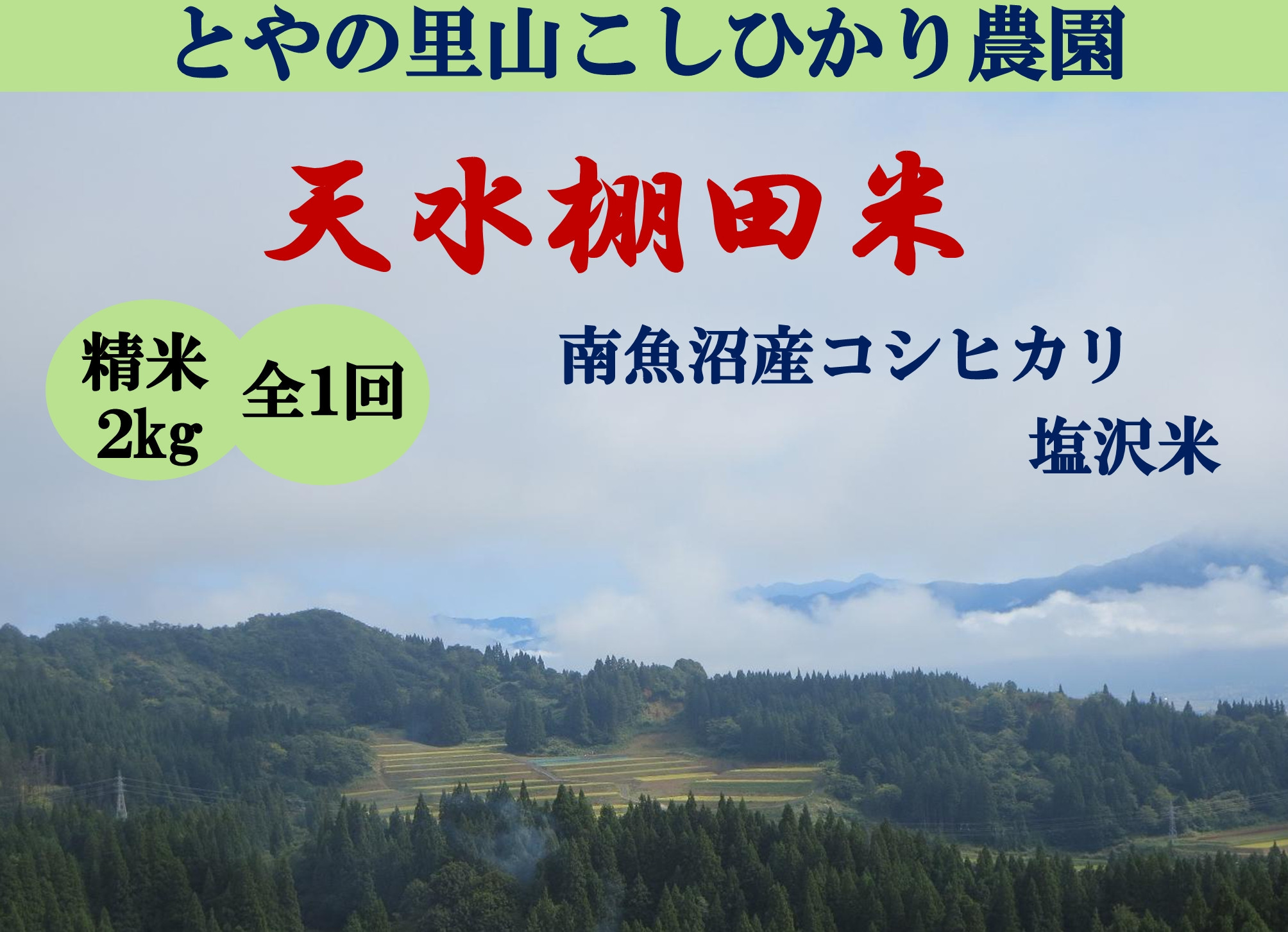令和8年産新米予約【天水棚田米】特別栽培米雪蔵熟成塩沢産コシヒカリ精米2kg1回「とやの里山継承プロジェクト」【銘柄米&nbsp;精米&nbsp;こしひかり&nbsp;コシヒカリ&nbsp;魚沼産&nbsp;新潟米&nbsp;お米&nbsp;米&nbsp;こめ】【2026年10月下旬より順次発送予定】