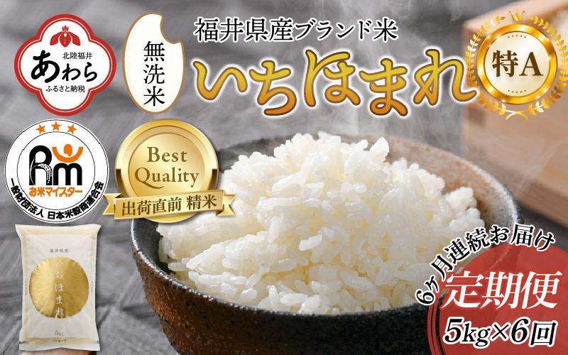 【令和6年産 新米】定期便6回 いちほまれ 無洗米 5kg×6回（30kg）《お米マイスターが発送直前に精米！》／ 福井県産 ブランド米 ご飯 白米 新鮮