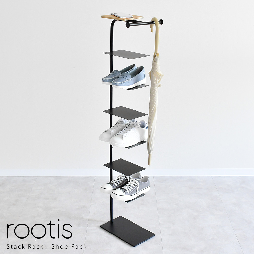 UD35BK&nbsp;rootis&nbsp;Stack&nbsp;Rack+&nbsp;シューズラック&nbsp;棚6枚&nbsp;ブラック