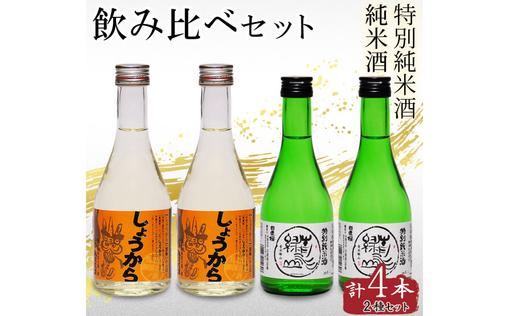 鳥取の地酒(日本酒)2酒蔵飲み比べセット&nbsp;300ml×4本