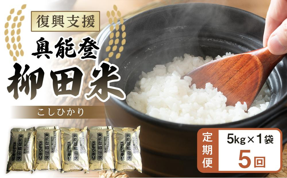 【復興支援】【定期便】(新米先行受付)【令和8年産】奥能登柳田米&nbsp;B2こしひかり&nbsp;5kg×5回（計25kg）