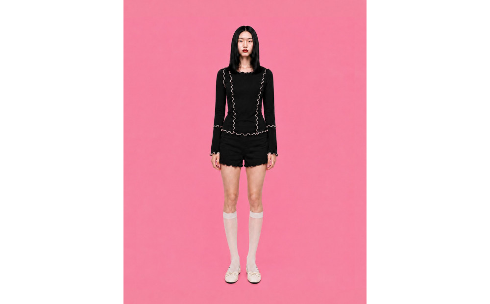 【チクチクしなくてかわいい服】締め付けないシアートップス（ブラック）【11100-2696】