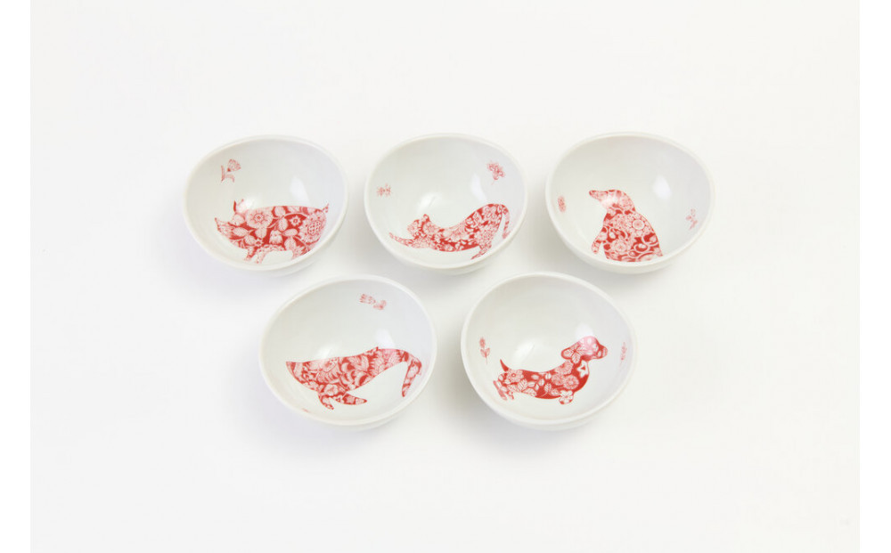 小鉢揃　ボタニカルアニマル&nbsp;レッド　5趣