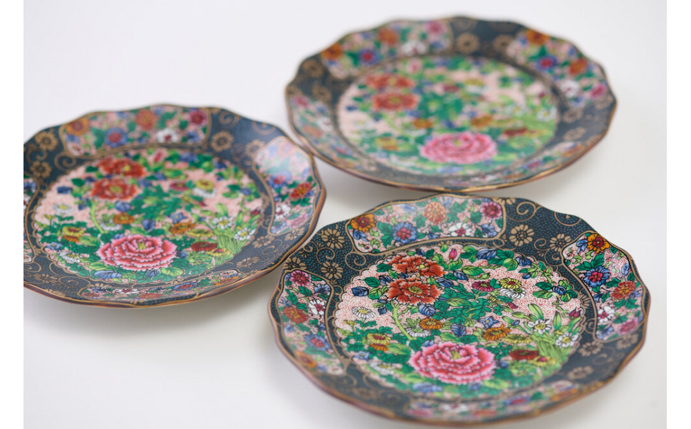 九谷焼&nbsp;錦絵&nbsp;4号小皿&nbsp;3枚セット&nbsp;伊野正峰