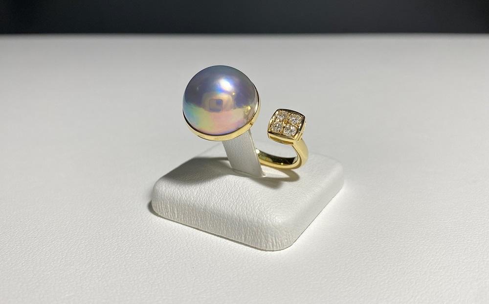 一粒パールリング☆マベ真珠☆18K ゴールド 奄美パール】奄美の輝き®×虹珠 マベ真珠 13mm K18イエローゴールド巻