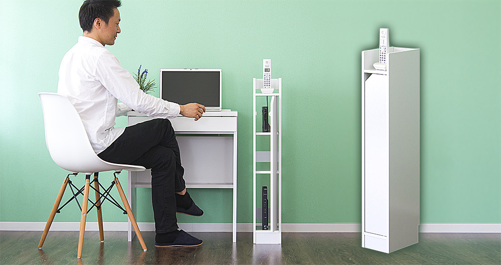 WiFiラック&nbsp;スリム&nbsp;ルーター収納&nbsp;ホワイト&nbsp;aku100555701