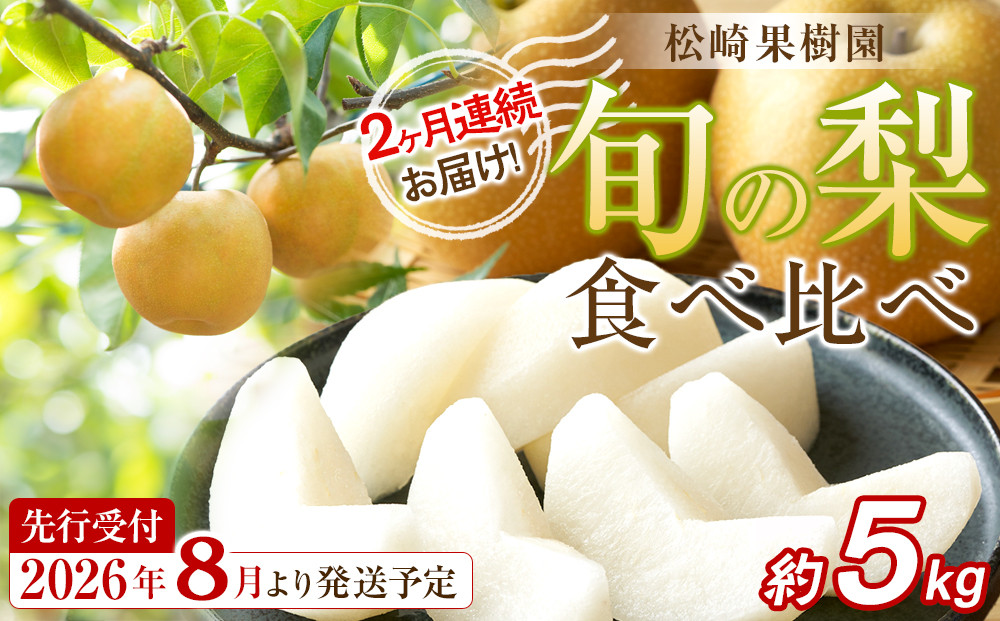 【2026年発送／先行予約】梨&nbsp;2ヶ月連続お届け&nbsp;旬の梨食べ比べ&nbsp;約5kg【松崎果樹園】｜梨&nbsp;ナシ&nbsp;こだわりの梨&nbsp;フルーツ&nbsp;果物&nbsp;旬の梨&nbsp;宮城県角田市&nbsp;約5kg&nbsp;2回&nbsp;定期便