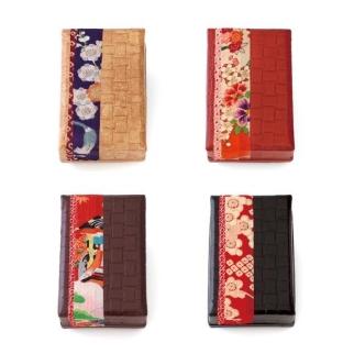 柿渋塗&nbsp;四つ目箱&nbsp;名刺サイズ4色布付セット【TN89】