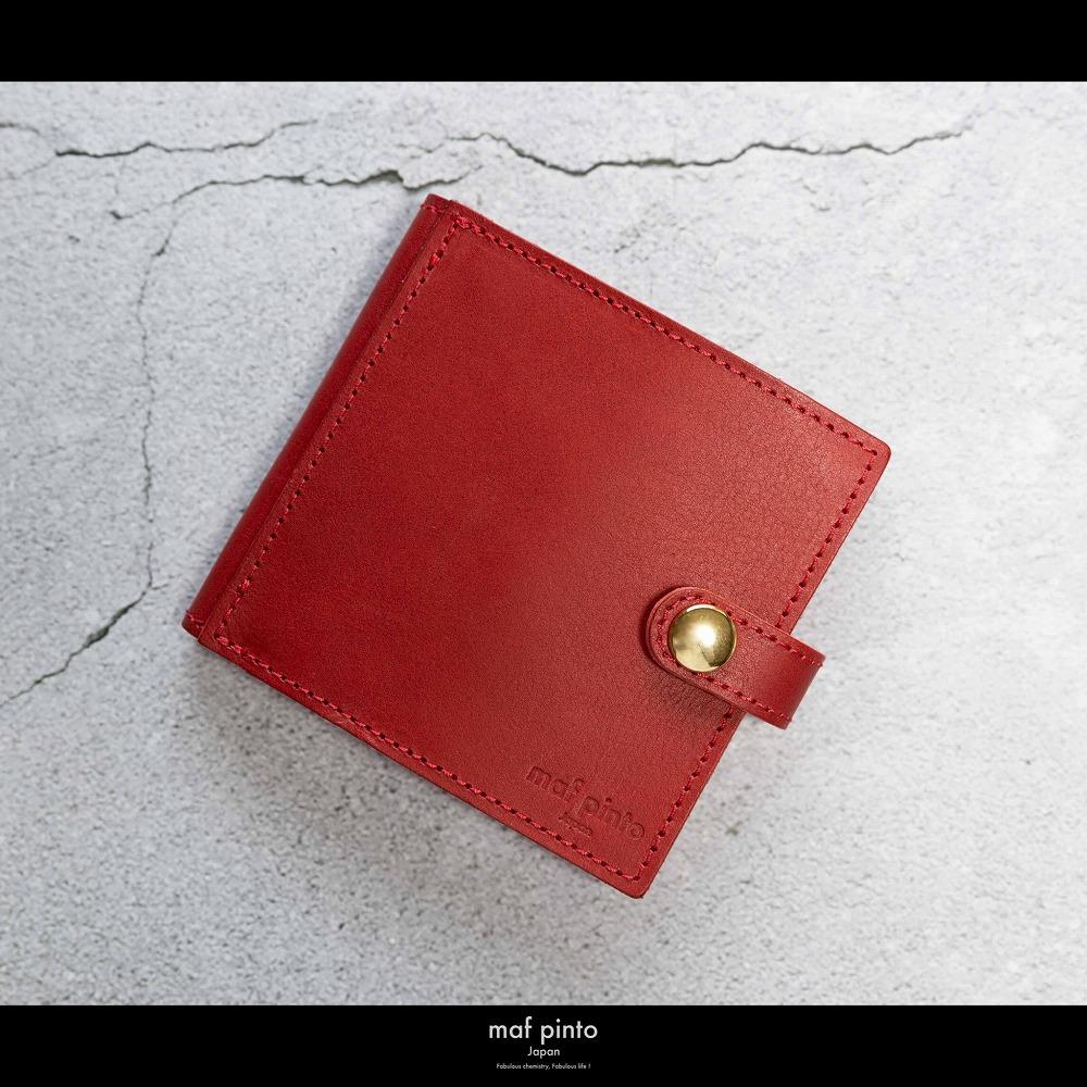 maf pinto (マフ ピント) 二つ折り財布 スナップボタン付き レッド レザー 本革 日本製