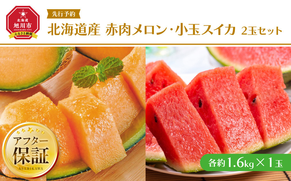 【26年発送先行予約】北海道産赤肉メロン・小玉スイカ&nbsp;2玉セット(各1.6kg×1玉)&nbsp;(2026年7月中旬から発送開始予定)&nbsp;【&nbsp;メロン&nbsp;すいか&nbsp;西瓜&nbsp;赤肉&nbsp;果物&nbsp;フルーツ&nbsp;糖度&nbsp;2玉&nbsp;デザート&nbsp;旬&nbsp;お取り寄せ&nbsp;旭川市&nbsp;北海道&nbsp;送料無料&nbsp;】_02064