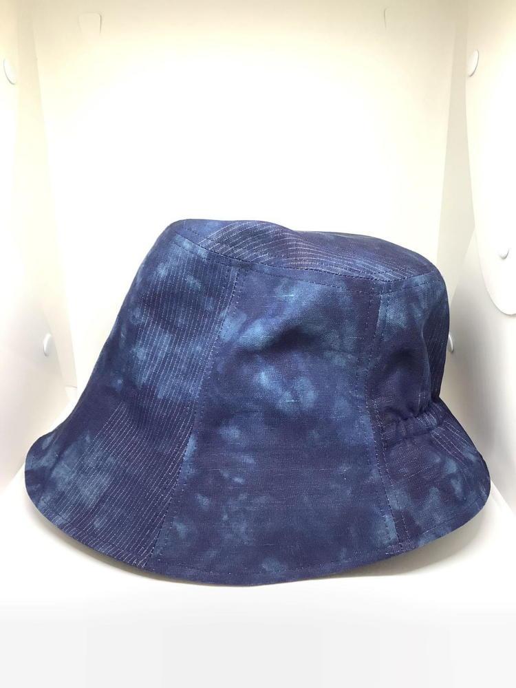 夏塩沢の本藍染めのファッション「ナツシオンブルー」　むらくも染め後ゴム付き帽子B(絹１００％)