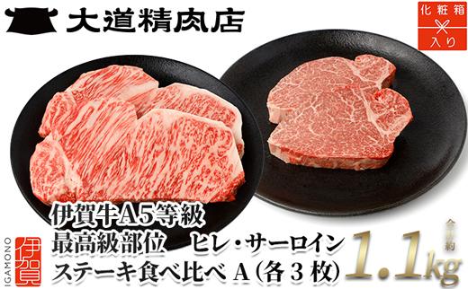 伊賀牛 A5ヒレ・サーロイン 食べ比べステーキセットA 総合計約1.1kg【最高級部位】