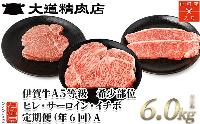 【年6回】伊賀牛 A5ヒレ・サーロイン・イチボ 定期便A 総合計約6.0kg