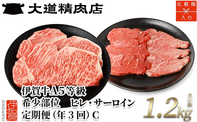 【年3回】伊賀牛 A5ヒレ・サーロイン 定期便C 総合計約1.2kg