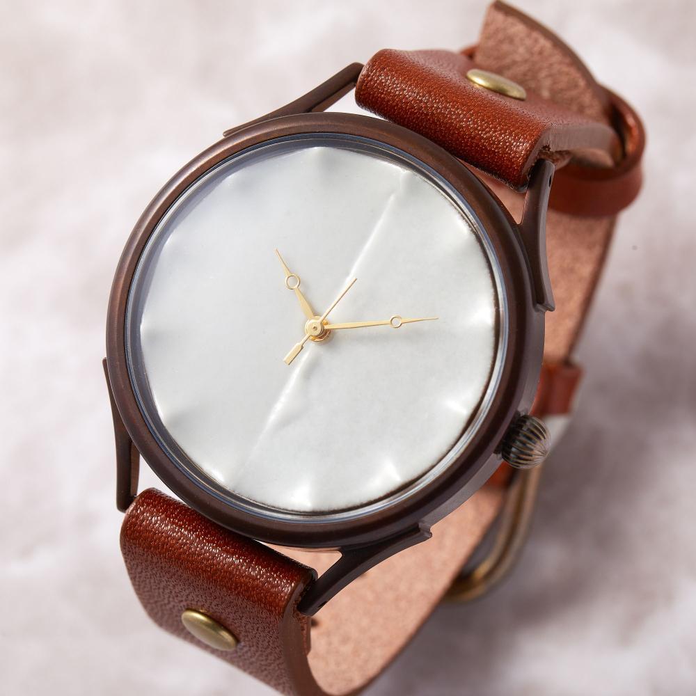 陶器 【信楽焼】で作る腕時計　大切に愛用したい「伝統工芸品」　文字盤：白　ベルトカラー：茶　WJ010X 白-茶