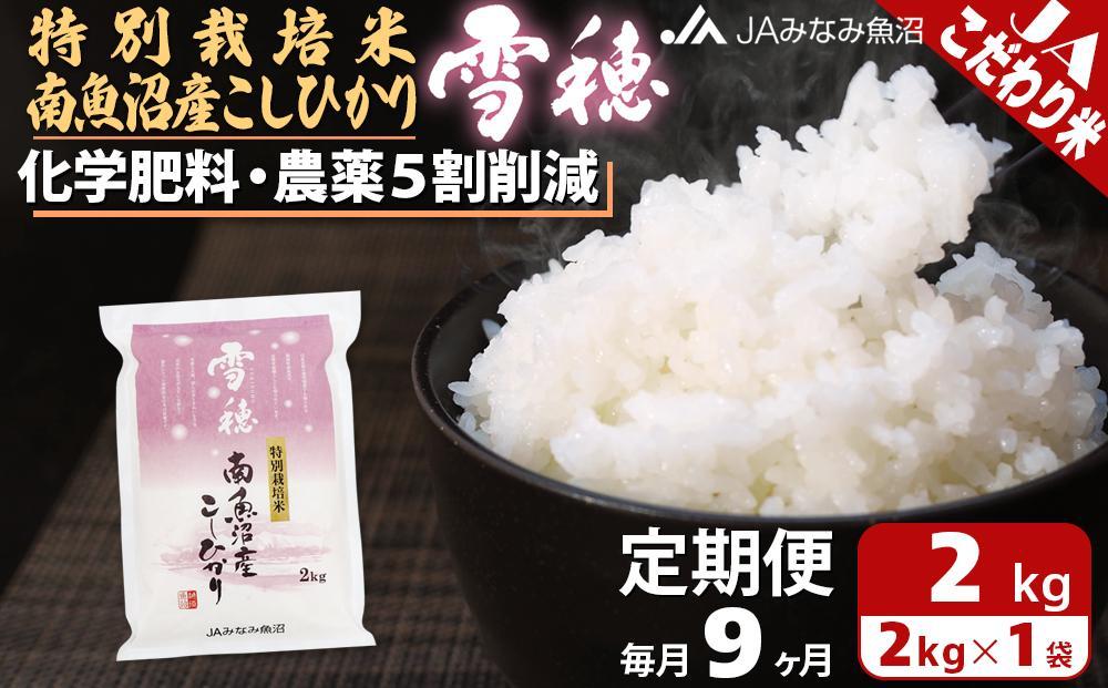 【JAみなみ魚沼定期便】特別栽培米南魚沼産こしひかり「雪穂」（2kg×全9回）精米&nbsp;農薬5割削減&nbsp;精米HACCP認定工場&nbsp;特A獲得日本一産地&nbsp;高品質精米&nbsp;もっちり甘い&nbsp;南魚沼産コシヒカリ