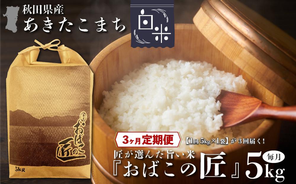 ※令和6年産 新米予約※【３ヶ月定期便】秋田県産おばこの匠あきたこまち　5kg （5kg×1袋）白米