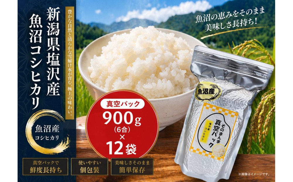 新潟県塩沢産コシヒカリ&nbsp;そのまんま真空パック&nbsp;900ｇ×12袋