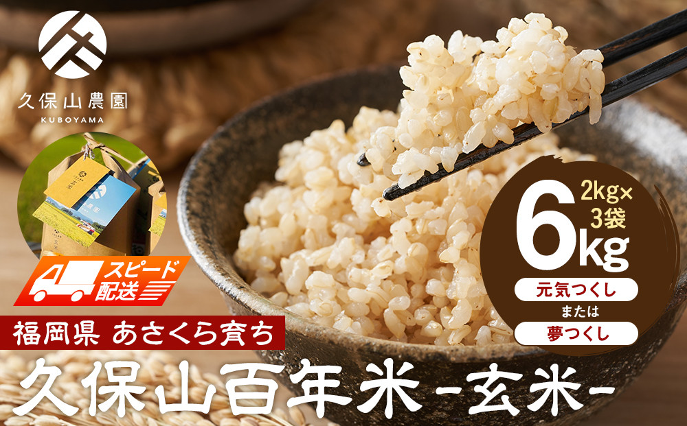 【特別栽培米】久保山百年米-玄米(2kg×3袋)計6kg【精米&nbsp;お米&nbsp;米&nbsp;ご飯&nbsp;ごはん&nbsp;ブランド&nbsp;減農薬&nbsp;減化学肥料&nbsp;元気つくし&nbsp;夢つくし&nbsp;小分け&nbsp;包装&nbsp;ギフト&nbsp;贈答用&nbsp;プレゼント&nbsp;食品&nbsp;ふるさと納税&nbsp;炊飯&nbsp;炊飯器&nbsp;福岡&nbsp;福岡県産&nbsp;筑前&nbsp;筑前町】