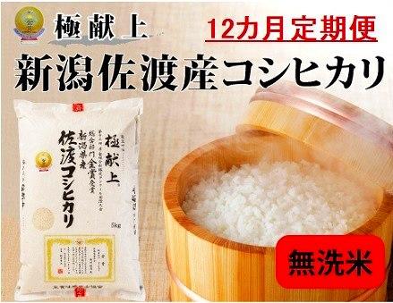 無洗米5kg 新潟県佐渡産コシヒカリ5kg×12回「12カ月定期便」