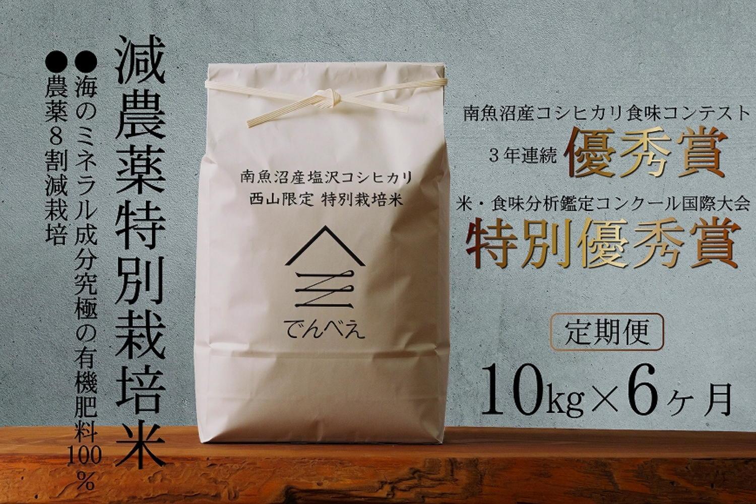 【定期便令和6年産新米予約】南魚沼食味コンクール3年連続優秀賞　減農薬特別栽培米10kg×6回　南魚沼塩沢産コシヒカリ