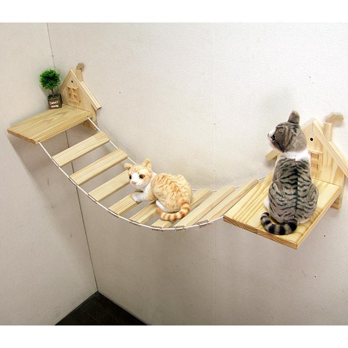 ハンドメイド パイン材キャットウォーク 吊り橋 木製 キャットタワー 猫グッズ 猫用品