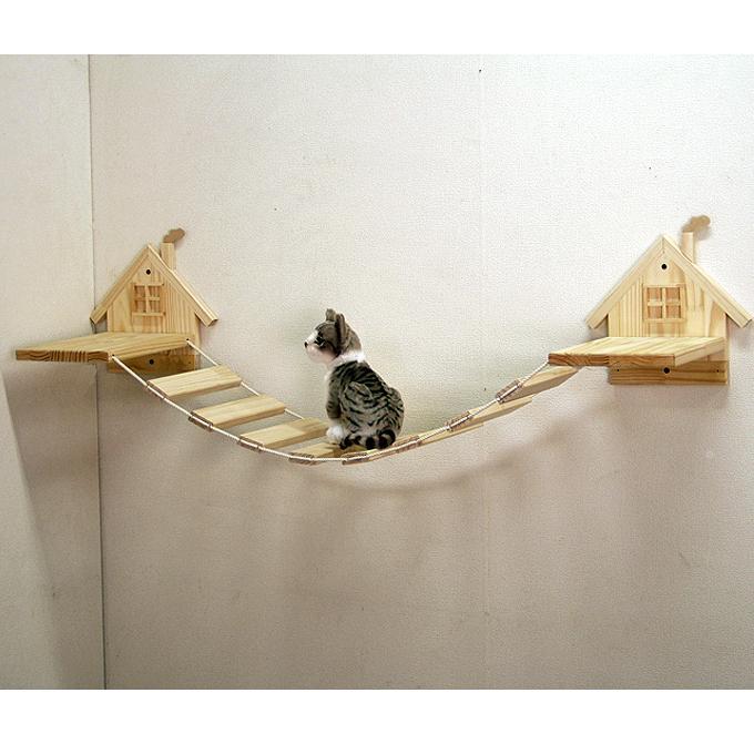 ハンドメイド パイン材キャットウォーク 吊り橋 木製 キャットタワー 猫グッズ 猫用品