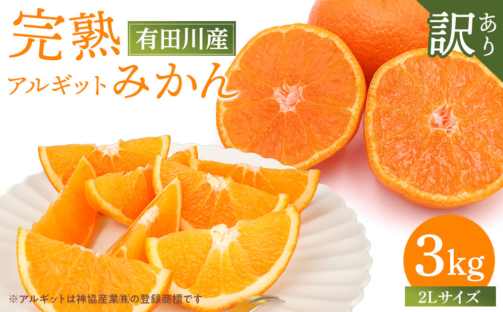 完熟 アルギット みかん 3kg 2L 大玉サイズ 訳あり | 年内発送 可 先行予約 みかん 有田みかん 甘い おいしい ジューシー 皮 薄い 完熟 期間限定 フルーツ 果物 人気 おすすめ こだわり ギフト 旬 お取り寄せ 送料無料 和歌山