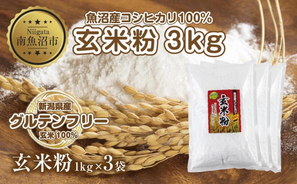 玄米粉 1kg×3袋 計3kg 魚沼産 コシヒカリ 玄米 白米粉 グルテンフリー 小麦不使用 GABA アレルギー お取り寄せ パン ケーキ 菓子 ギフト 送料無料 コパフーズ 新潟県 南魚沼市