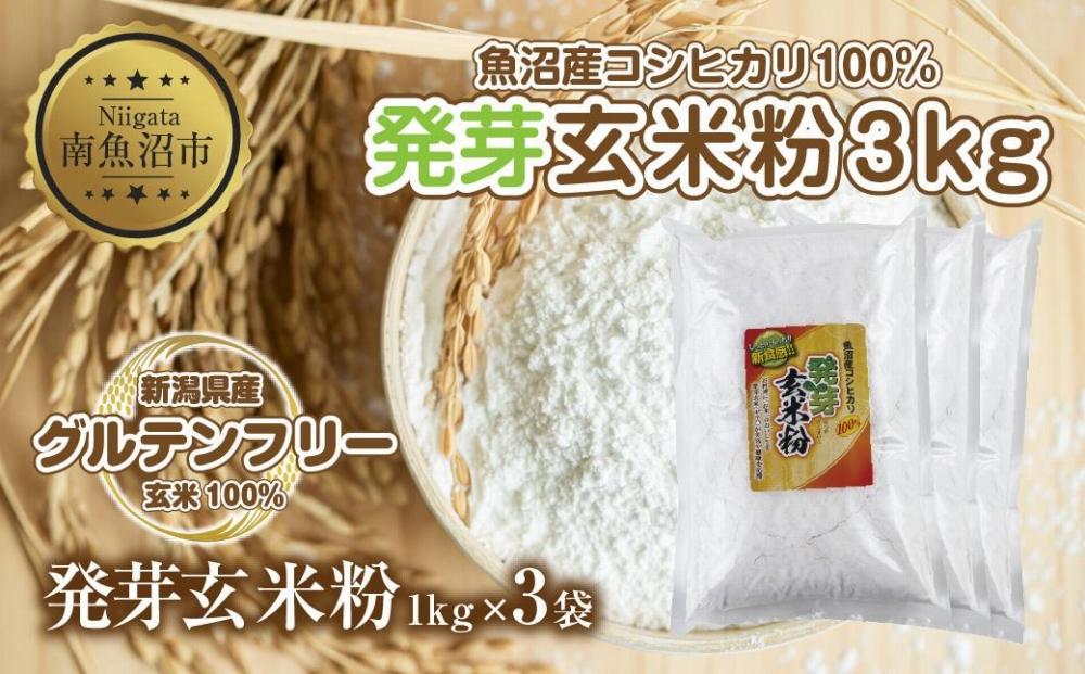 ES485 魚沼産 コシヒカリ 発芽玄米粉 1kg×3袋 計3kg 玄米 グルテンフリー 小麦不使用 アレルギー GABA お取り寄せ 菓子 パン  ケーキ ギフト 送料無料 コパフーズ 新潟県 南魚沼市