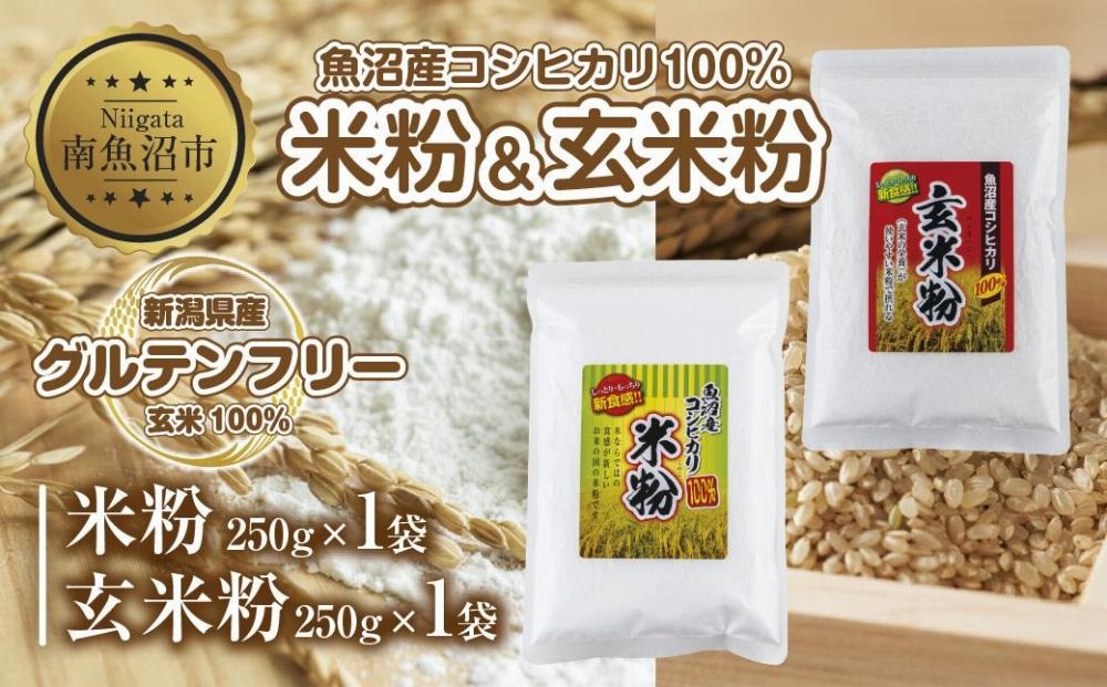 新潟県産 米粉 玄米粉 セット 各250g 計500g  魚沼産 コシヒカリ 白米粉 アレルギー グルテンフリー GABA お取り寄せ 製菓 パン作り 製菓 送料無料 コパフーズ 新潟県 南魚沼市