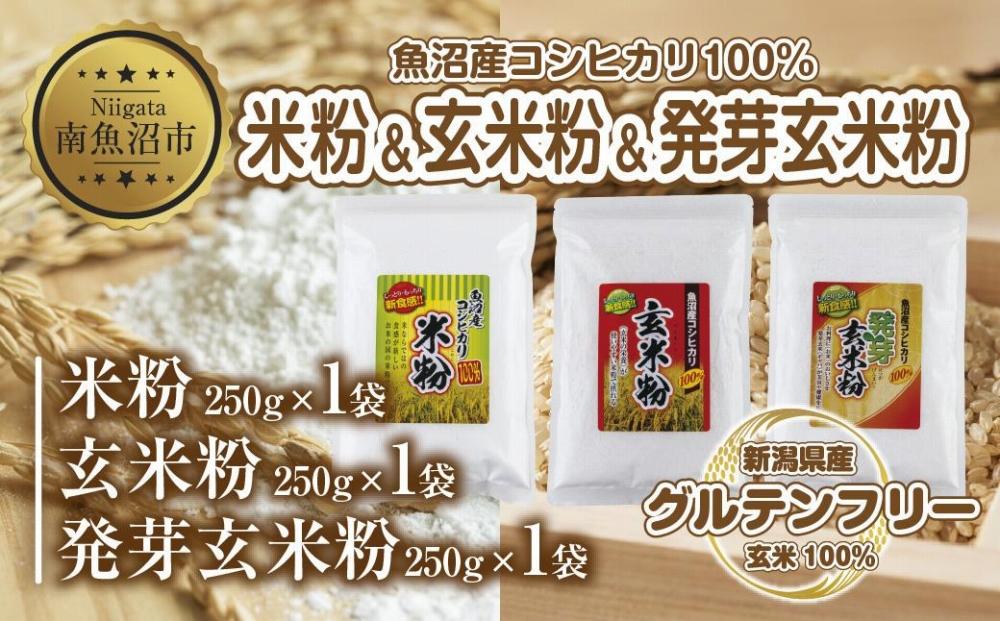 新潟県産 米粉 発芽玄米粉 玄米粉 各250g 計750g  魚沼産 コシヒカリ 玄米 アレルギー グルテンフリー GABA お取り寄せ 製菓材料 パン作り 製菓 コパフーズ 新潟県 南魚沼市