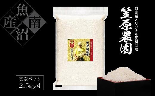 【令和6年産新米予約／令和6年9月上旬より順次発送】南魚沼産笠原農園米 コシヒカリ真空パック 10kg（2.5kg×４個）