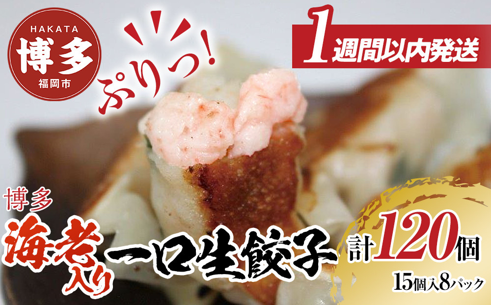 博多エビ入り一口生餃子 120個 小分け便利8パック　創業40年以上福岡老舗会社製造　【1週間以内に発送！】